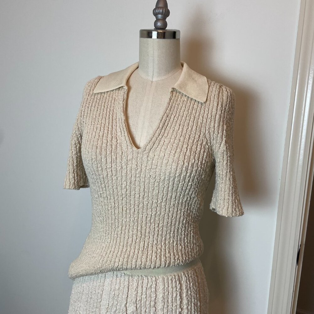 TORY BURCH Ribbed Pleated Knit Sweater Midi Skirt Matching Set \\ M - Picture 3 of 13